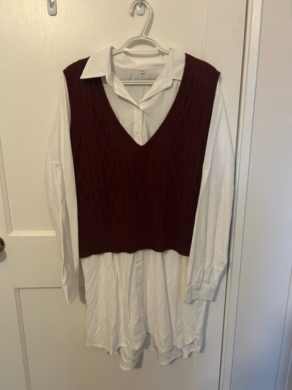 Burgundy Cable Knit V-Neck Sweater Vest dress